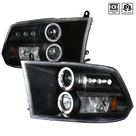 Spec-D Tuning 09-12 Dodge Ram Halo LED Projector Black Housing 2LHP-RAM09JM-TM